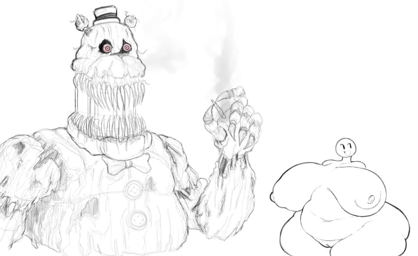 1boy 1girls bbw fat_ass five_nights_at_freddy's funny humor just_coffee nightmare_fredbear_(fnaf) nude nude_female original shitpost smoking smoking_weed tagme