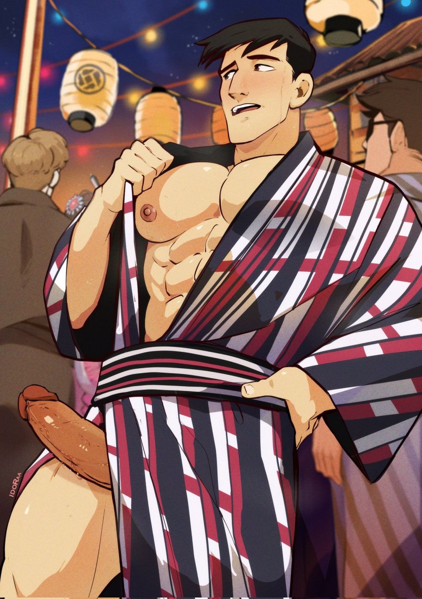 big big_hero_6 black_hair dick dick_slip erection festival human human_only idoraad kimono kimono_open lanterns lights lilprincyvi male_only muscular muscular_male night night_sky nipple public six_pack sweating tadashi_hamada