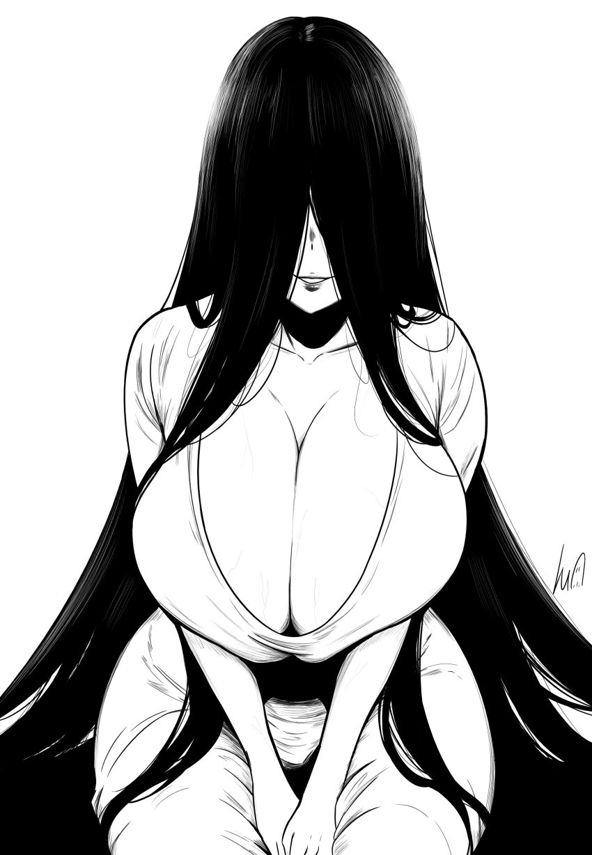 1girls big_breasts black_hair hair_over_eyes huge_breasts lughost pale-skinned_female the_ring thick_thighs yamamura_sadako