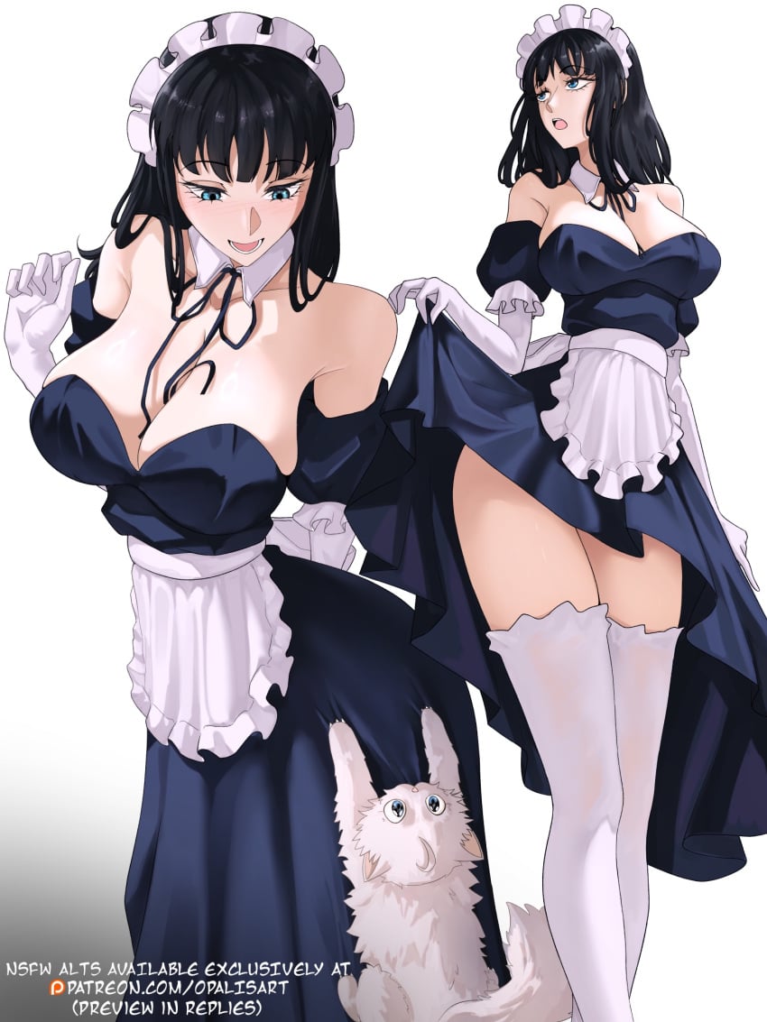 bare_arms bare_shoulders big_breasts black_hair blue_eyes blush clothed clothing color female female_focus female_only hi_res large_breasts light-skinned_female light_skin long_hair looking_at_viewer maid maid_outfit maid_uniform nico_robin one_piece opalisart shounen_jump solo_female tagme thick_thighs