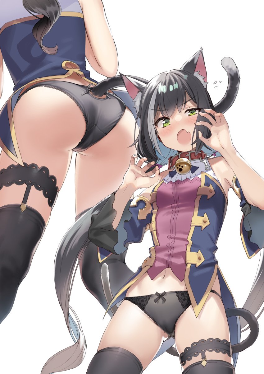 ass bell belly belly_button black_panties cat_ears cat_tail catgirl kanzarin kanzarin_(hoochikiss) karyl_(princess_connect!) multiple_views panties princess_connect! princess_connect!_re:dive