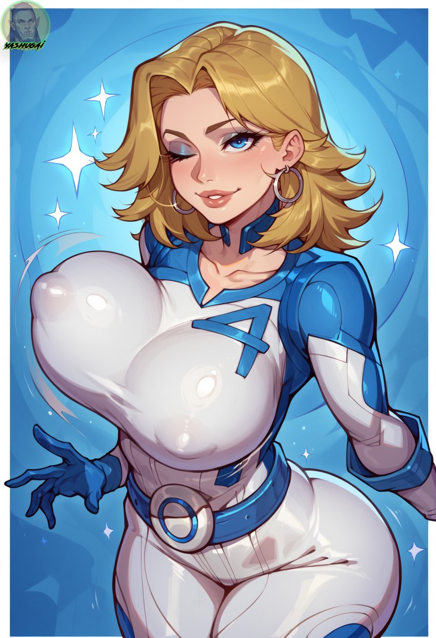 1girls ai_generated big_breasts blonde_hair blue_eyes clothed clothing color female female_focus female_only hi_res invisible_woman invisible_woman_(marvel_rivals) large_breasts light-skinned_female light_skin long_hair looking_at_viewer marvel marvel_rivals nipples_visible_through_clothing solo solo_female sue_richards sue_storm thick_thighs yashugai