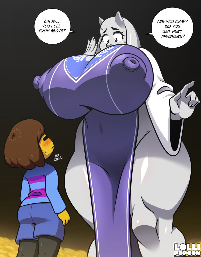 age_difference anthro boss_monster boss_monster_(undertale) english_text erect_nipples female frisk goat huge_breasts human lollipopcon male milf monster monster_girl nipple_bulge nipples toriel undertale