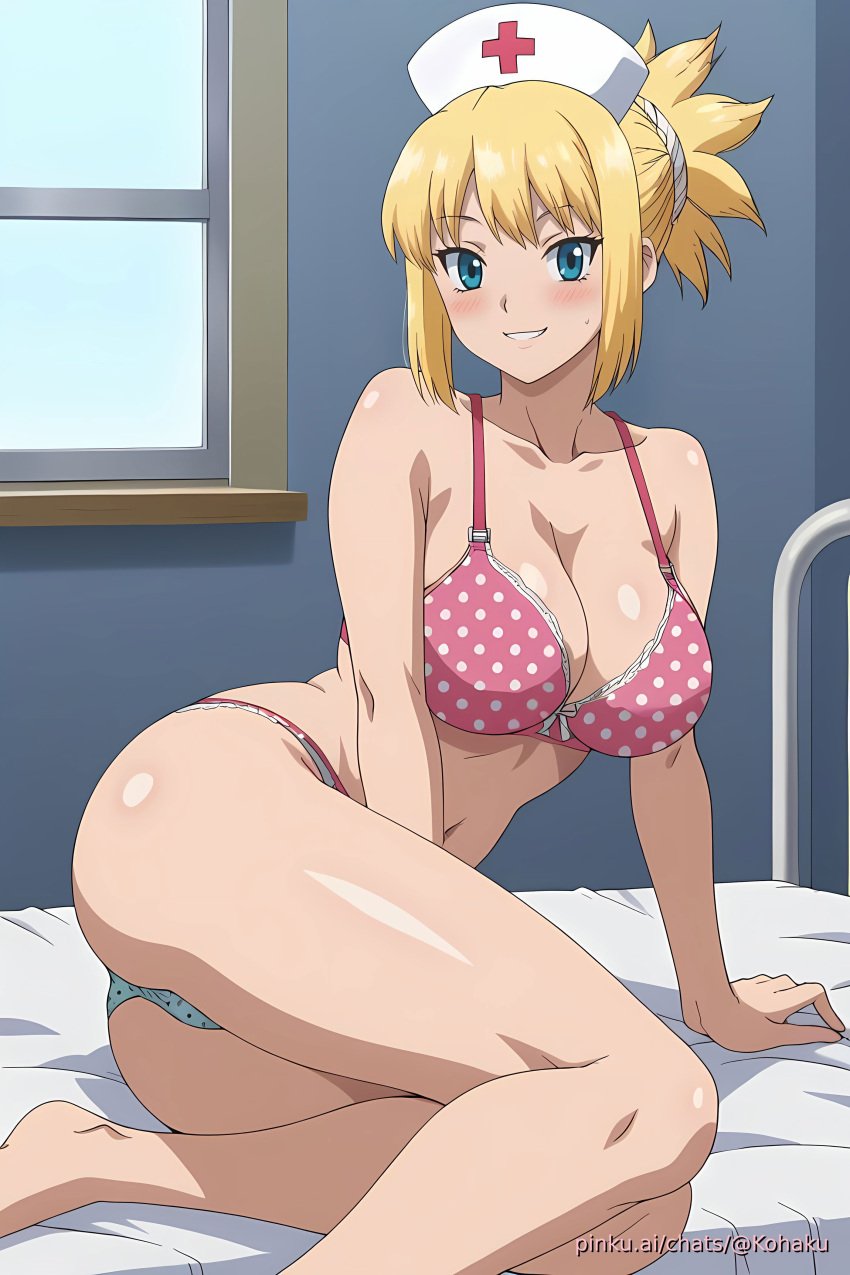 ai_generated candid dr.stone female kohaku nurse pinku pinku.ai pinkuai polka_dot sexy