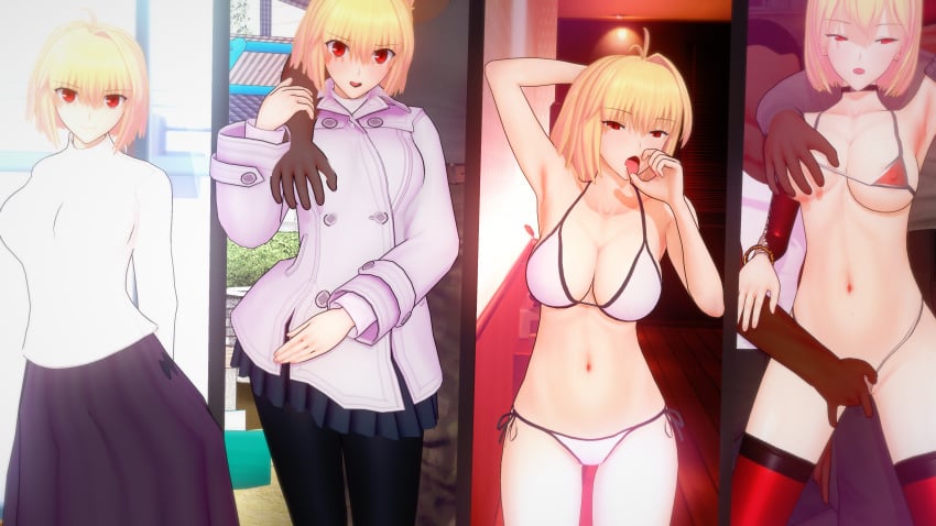 3d 3d_(artwork) ahoge alternate_costume arcueid_brunestud armpits bedroom_eyes big_breasts bikini blowjob_gesture dark-skinned_male female_pervert fingering_partner fingering_pussy grabbing_breasts holding_breast horny horny_female huge_breasts interracial large_breasts lingerie long_gloves looking_pleasured melty_blood navel pervert plump red_eyes sequence short_hair size_difference swimsuit thick_thighs thighhighs tsukihime tummy type-moon vampire_girl wide_hips