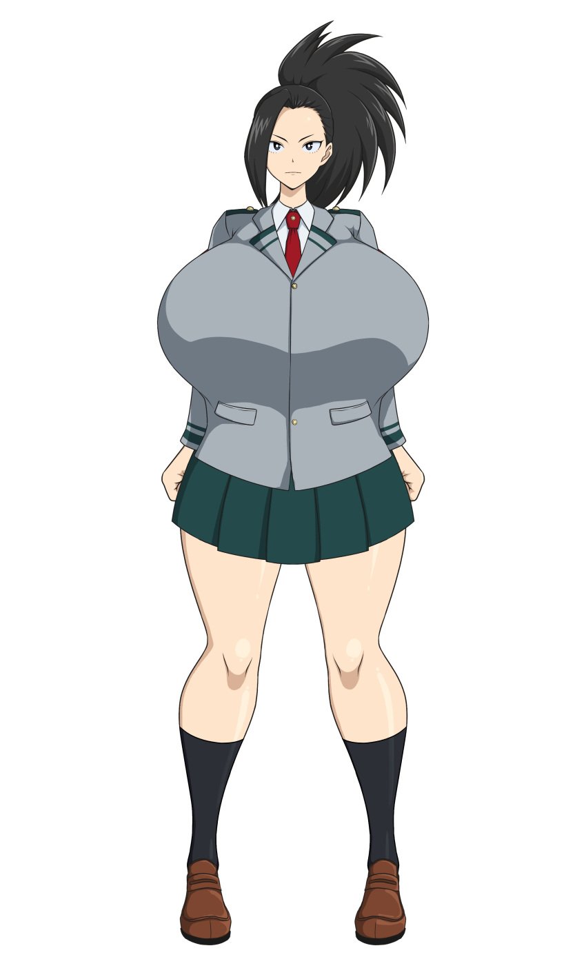 1girls big_breasts black_eyes black_hair black_socks boku_no_hero_academia huge_breasts momo_yaoyorozu my_hero_academia pinup school_uniform serious sihkygmojsn skirt standing