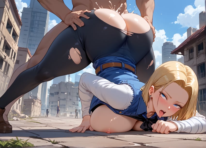 1boy ahe_gao ai_generated all_fours android_18 areolae ass ass_grab bangs belt bent_over black_legwear blonde_hair blue_eyes blue_sky blush boots breast_press breasts breasts_out_of_clothes building city cityscape clothed_female clothed_female_nude_male clothed_sex clothing cloud day doggy_style dragon_ball dragon_ball_z dress earrings exposed_breasts female female footwear forehead from_behind grass groping high_resolution huge_ass huge_breasts jacket jewelry large_breasts legwear light-skinned_female long_hair long_sleeves looking_at_viewer looking_back male nakadashi nipples nude open_mouth outdoors pants pantyhose parted_bangs penis public_indecency saliva semen sex shiny shirt shoes short_hair sky solo_focus standing straight sweat symbol-shaped_pupils taken_from_behind teeth thick_thighs thighs tongue tongue_out top-down_bottom-up torn_clothes torn_legwear torn_pants torn_pantyhose vaginal_penetration yuyumiai