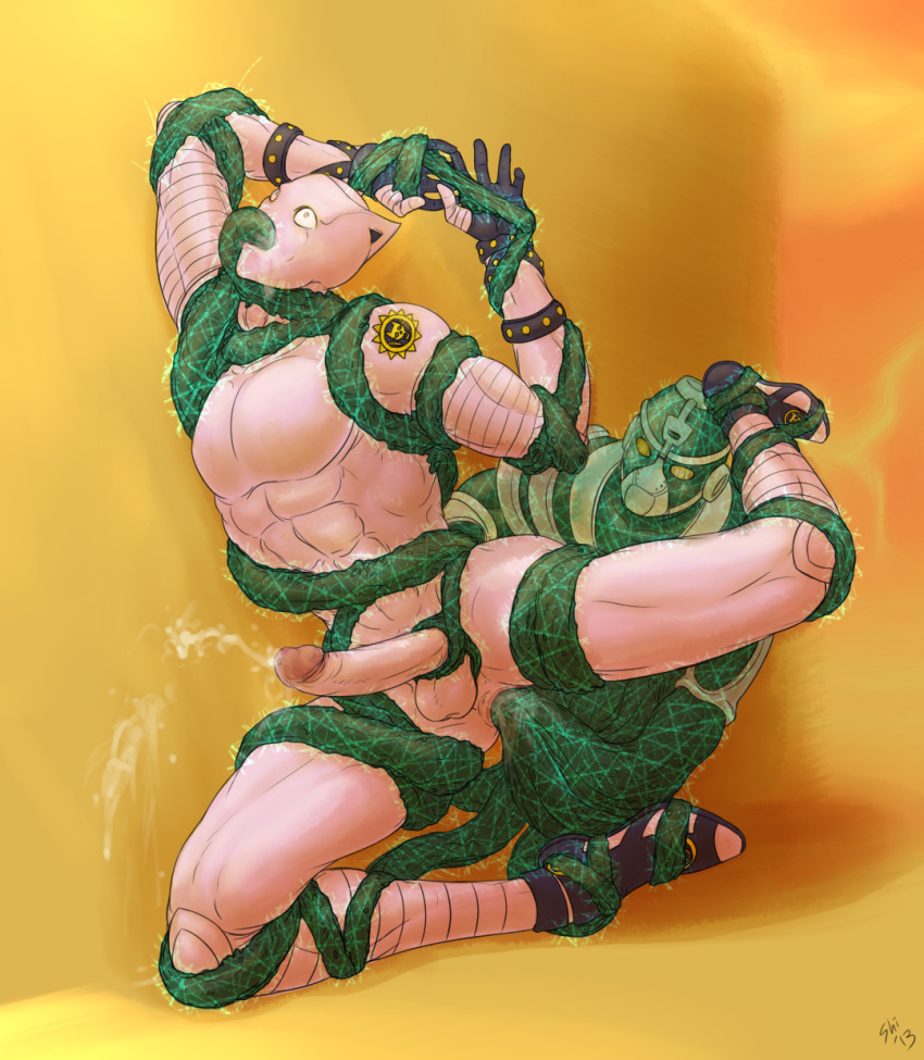 bondage bound coils cum diamond_is_unbreakable hierophant_green jojo's_bizarre_adventure killer_queen male male_only nude orgasm penis stand_(jjba) standing stardust_crusaders tentacle tentacle_on_male tentacles yaoi yellowpower