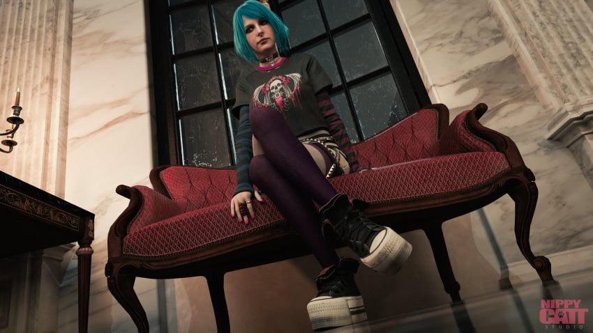 3d 3d_model 3d_render 4k ashley_graham ashley_graham_(ella_freya) blender blender_cycles blue_hair breasts converse converse_fetish converse_shoes crossed_legs female footwear hi_res highres nail_polish nippycattstudio nose_piercing nose_ring piercing platform_converse platform_footwear platform_shoes platform_sneakers resident_evil resident_evil_4 resident_evil_4_remake self_upload shoe_fetish shoes shoes_focus sneakers stockings tagme teasing thighs video_game_character video_games