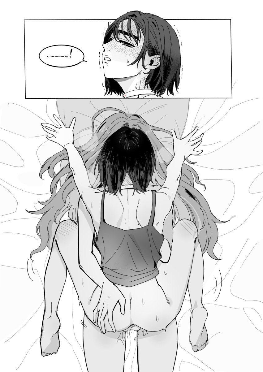 ! 1futa 1girls alien_stage bottomless choker comic cowgirl_position female futa/female futa_on_female futa_penetrating futa_with_female futanari futanari_penetrating greyscale hand_on_another&#039;s_ass intersex long_hair mizi_(alien_stage) penis riding riding_penis sex short_hair sua_(alien_stage) tank_top tuxiaoning_not