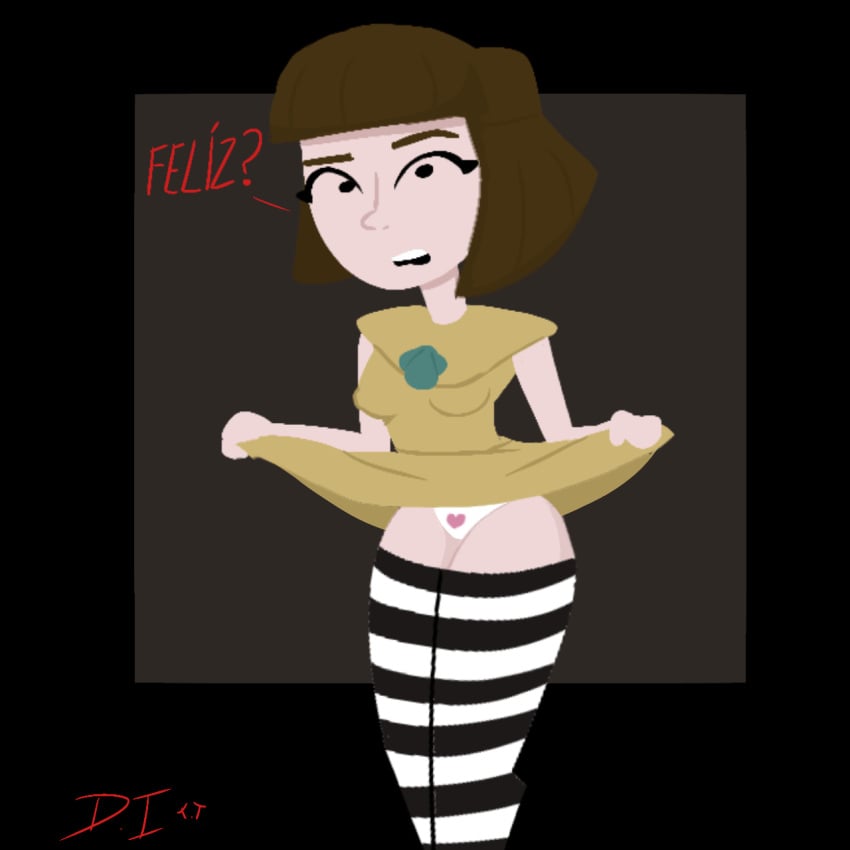 dibuinsano_(artist) fran_bow no_lineart presenting_panties simple_background spanish_dialogue spanish_text tagme thick_thighs