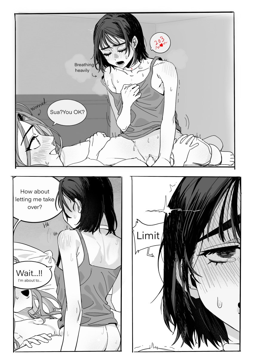 1futa 1girls alien_stage bottomless cardiogram choker clutching_chest comic cowgirl_position english_text female futa/female futa_on_female futa_penetrating futa_with_female futanari futanari_penetrating greyscale heavy_breathing intersex mizi_(alien_stage) open_mouth panting penis pussy riding riding_penis sex strap_slip sua_(alien_stage) tank_top tuxiaoning_not