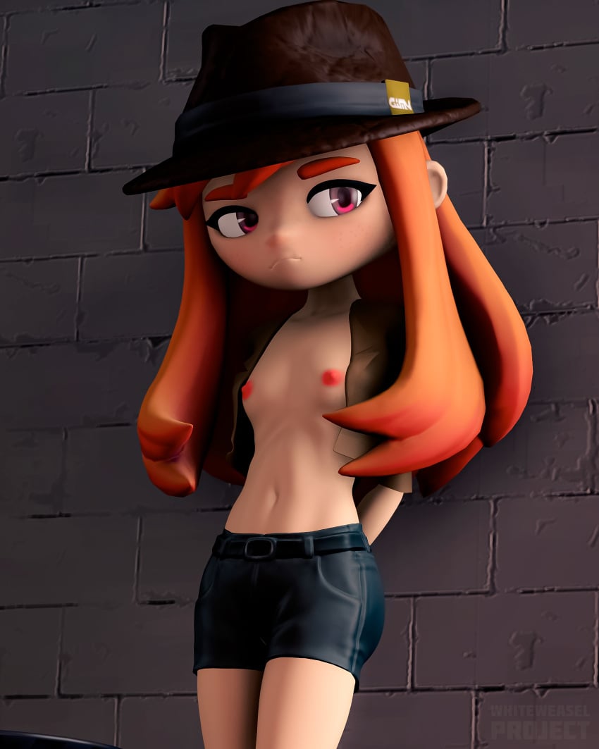 1girls breasts_out female female_focus female_only half_naked hat human_meggy meggy_spletzer naked orange_hair red_eyes sfm small_breasts smg4 solo source_filmmaker teenager whiteweasel