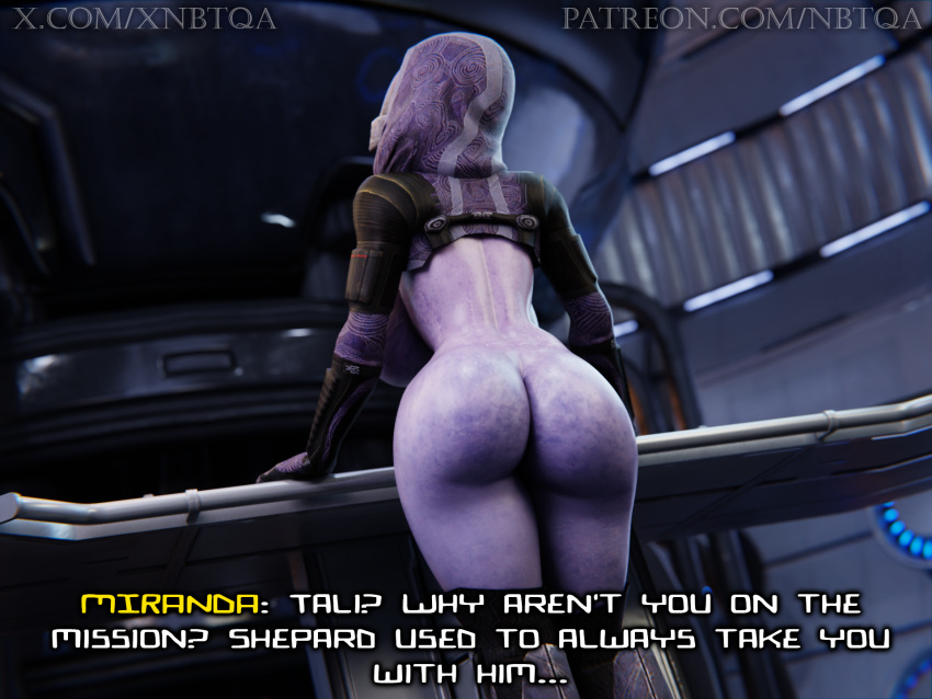 1girls 3d alien alien_girl alien_humanoid ass ass_focus big_ass big_breasts big_butt bioware blender breasts caption dat_ass english_text fat_ass female female_focus female_only helmet helmet_with_visor hood huge_breasts indoors large_ass large_breasts large_thighs mask masked masked_female mass_effect mass_effect_2 mass_effect_3 mostly_nude naked naked_female nbtqa nude nude_female partially_clothed purple_body purple_skin purple_skinned_female quarian solo solo_female tali'zorah_nar_rayya wide_hips wide_thighs