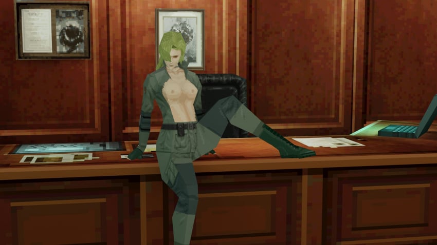 3d bangs_over_one_eye blonde_hair breasts breasts_out female low_poly metal_gear metal_gear_solid nipples open_clothes sniper_wolf tagme