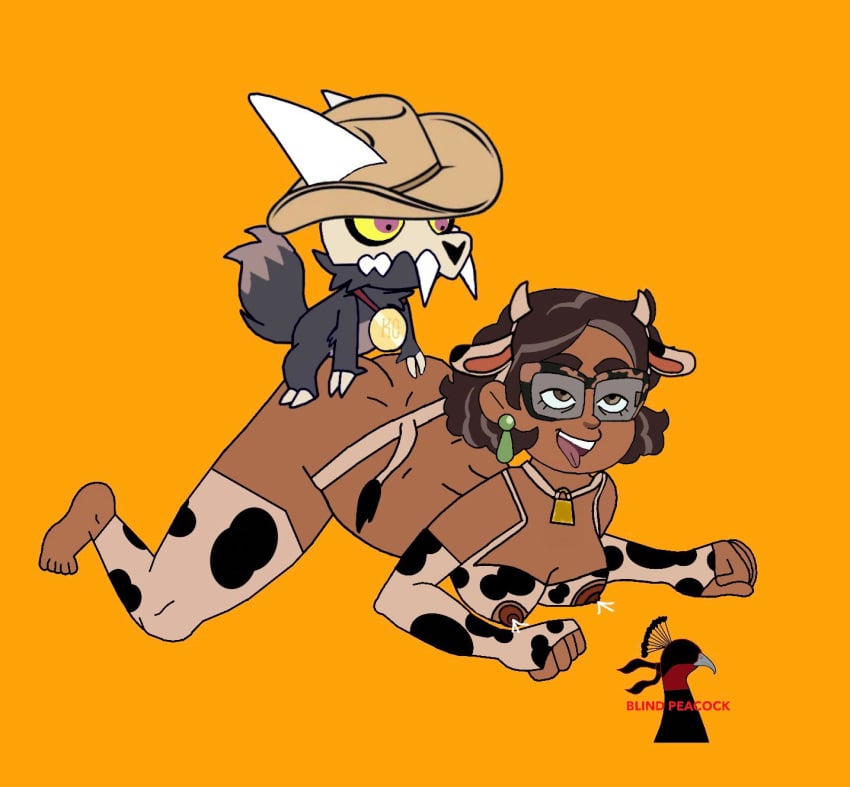 blind_peacock_draws_(artist) brown_eyes brown_hair camila_noceda collar cow_bell cow_bell_collar cow_bikini cow_ears cow_girl cow_horns cow_print_bra cow_print_legwear cow_print_stockings cow_print_thighhighs cow_tail cowbell cowboy_hat cowgirl_position dark-skinned_female dark_skin disney disney_channel female furry furry_male furry_tail glasses horn horns king_clawthorne latina latina_female latina_milf mature_female milf milk milk_from_nipples milk_squirt milking milking_breasts repost skull skull_head tail the_owl_house the_owl_house_(finale) titan_(the_owl_house) tongue tongue_out
