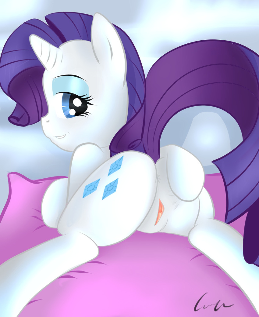 equine female female_only friendship_is_magic from_behind fur horn mammal matimus91 my_little_pony pony presenting pussy rarity_(mlp) solo straight_hair unicorn white_fur