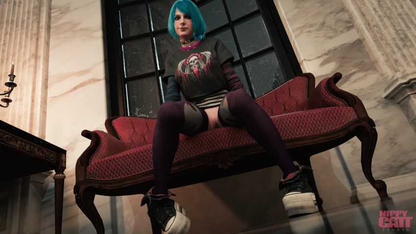 3d 3d_model 3d_render 4k ashley_graham ashley_graham_(ella_freya) belly blender blender_cycles blue_hair converse converse_fetish converse_shoes exposed_pussy exposed_vagina female footwear hi_res highres nail_polish nippycattstudio nose_piercing nose_ring piercing platform_converse platform_footwear platform_shoes platform_sneakers pussy resident_evil resident_evil_4 resident_evil_4_remake self_upload shoe_fetish shoes shoes_focus sneakers spread_legs stockings tagme teasing teasing_viewer thighs vagina video_game_character video_games
