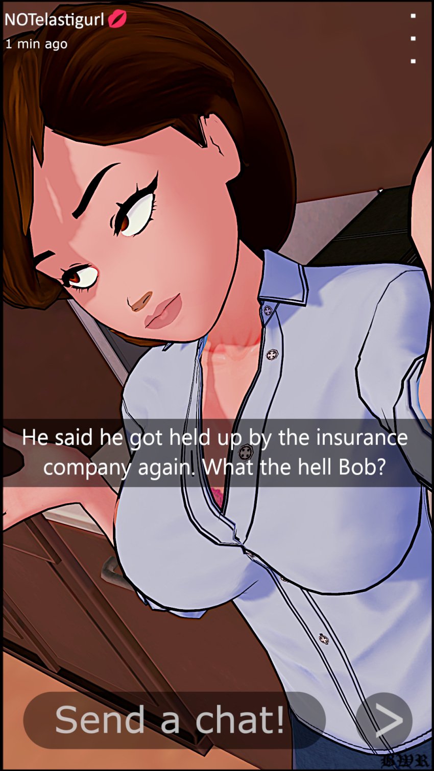 breakwater_ridge brown_eyes brown_hair cheating_wife dialogue dirty_talk disney female female_focus female_only helen_parr milf ntr selfie sexting snapchat snapchat_sexting story the_incredibles