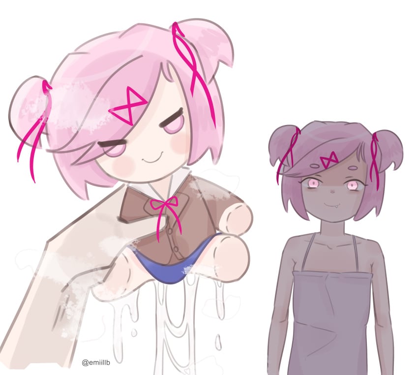 1girls collarbone cum doki_doki_literature_club emiillb female natsuki_(doki_doki_literature_club) pink_eyes pink_hair plush plushie plushophilia sparkle_doll_meme