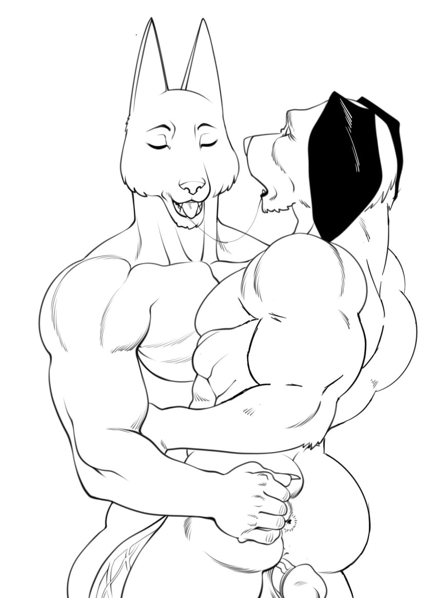 anus ass biceps duke_dogstorm erection inuarashi_(one_piece) kissing male/male muscular nasus pecs penis saliva triceps