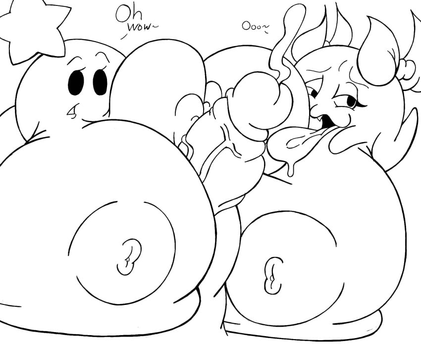 ball_with_hyper_features black_and_white boo_(mario) cum dialogue double_paizuri huge_breasts huge_cock hyper hyper_breasts hyper_penis incredistar lady_bow line_art mario_(series) mario_and_luigi_(series) nintendo paizuri paper_mario starlow super_mario_bros. veiny_penis waddling_head