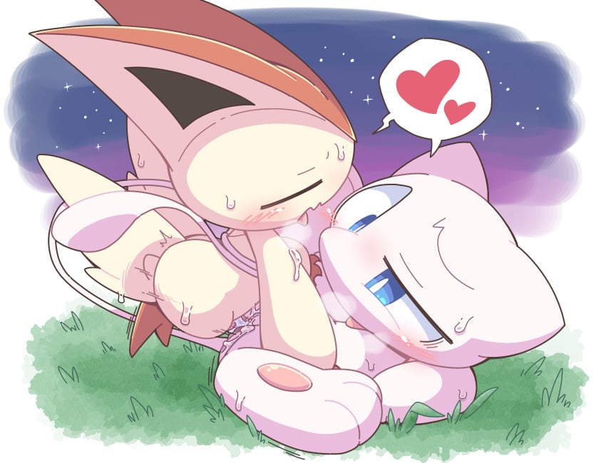 cute female heart_symbol male mew mew_(pokemon) nettsuu nintendo orgasm outdoor_sex penetration pokemon pokemon_(species) sex straight victini