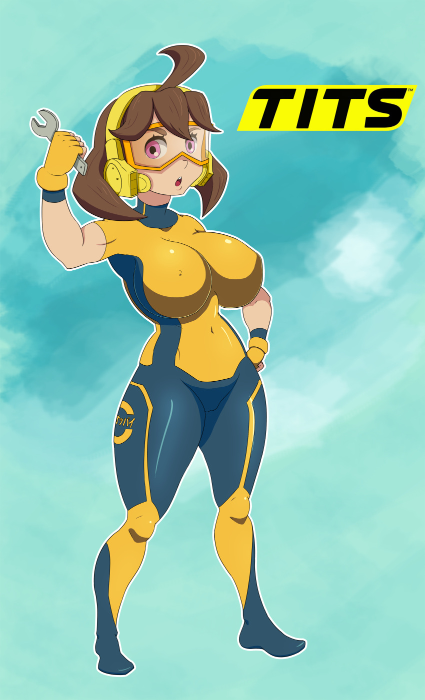 1girls arms_(game) big_breasts bodysuit breasts brown_hair mechanica nintendo thick_thighs wide_hips wrench