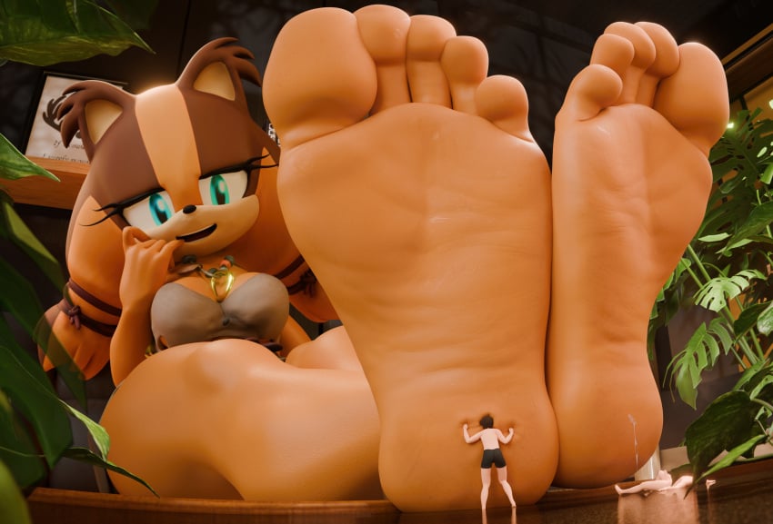 1girls 2boys 3d alternate_version_available anthro barefoot clean_feet clothed_female cum cum_splatter feet feet_together foot_fetish foot_focus giantess large_feet meaty_soles mobian_(species) nude_male polyphius smug soles sonic_(series) sonic_boom sticks_the_badger stuffing_face_into_feet toes