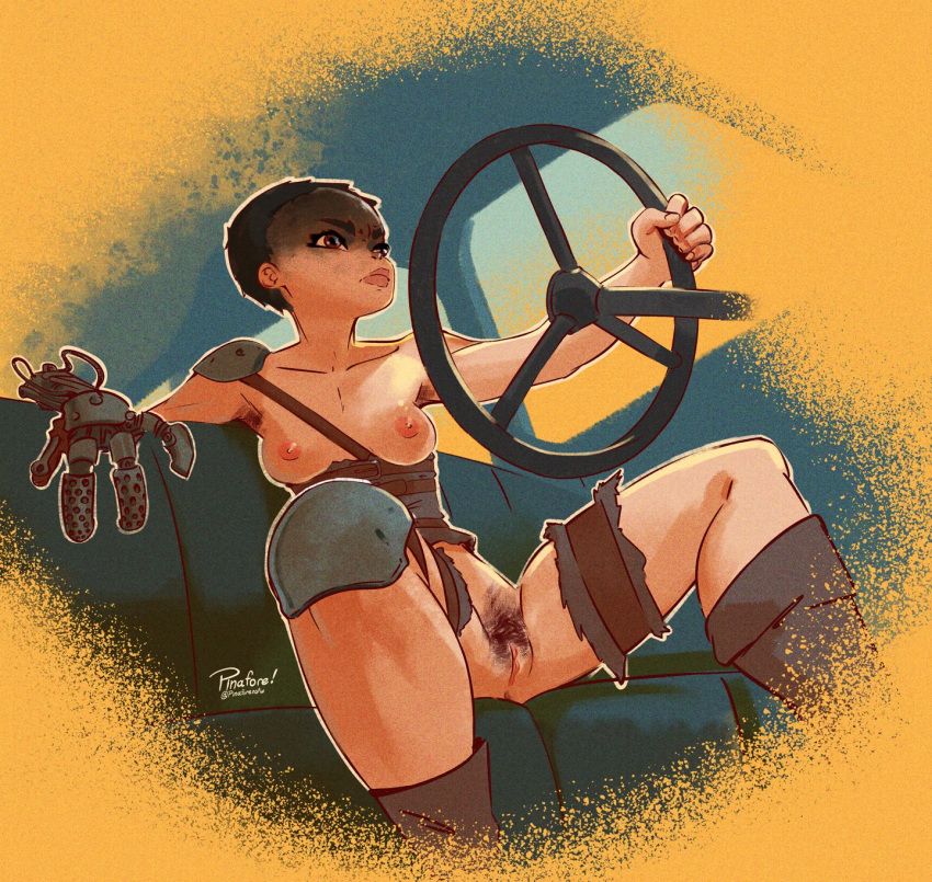 1girls armpit_hair armpits breasts female furiosa mad_max nipples pinafore_(artist) pubic_hair pussy solo