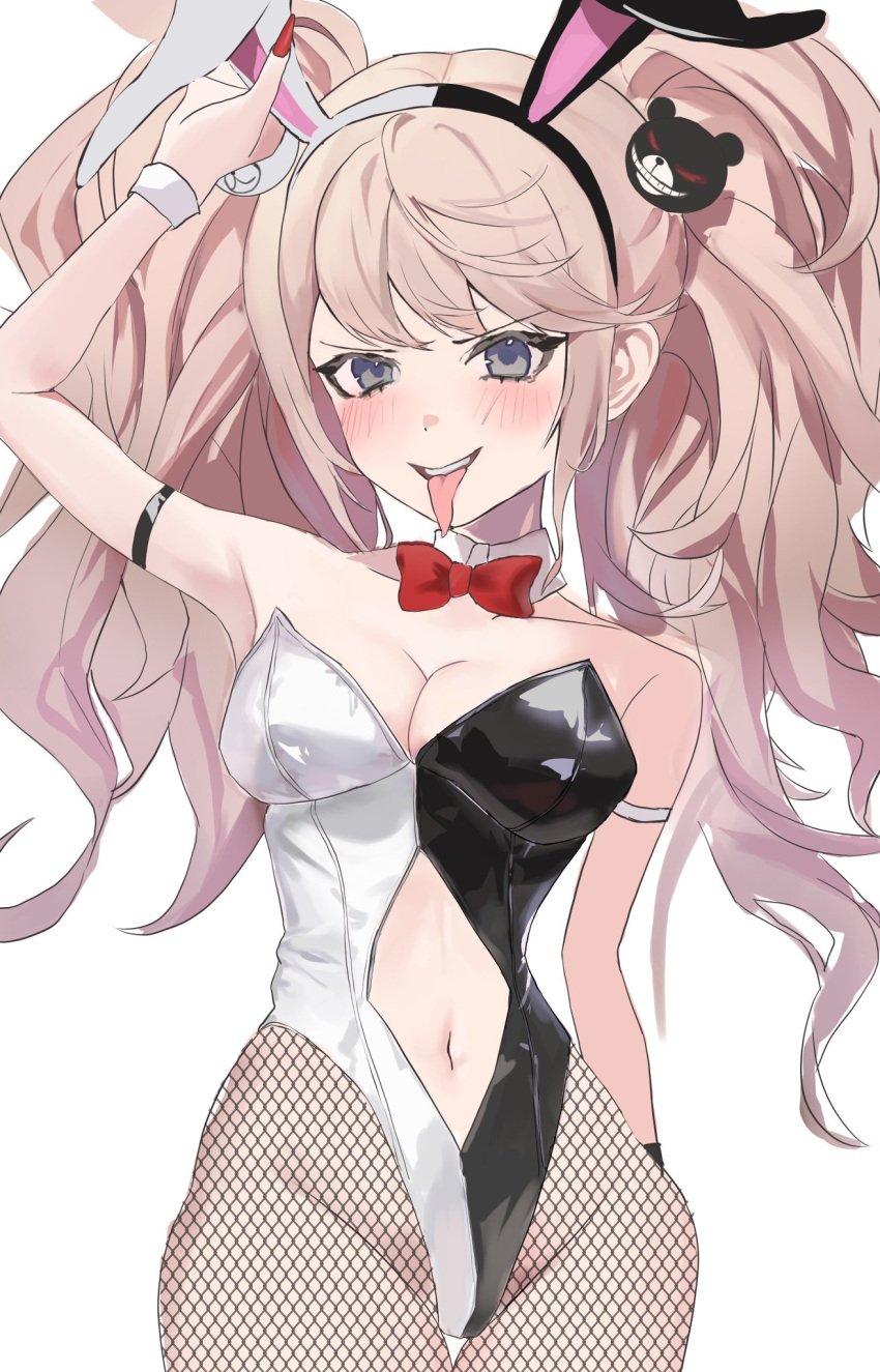 1girls artist_request blue_eyes breasts breasts bunny_costume bunny_ear bunny_ears bunny_girl bunny_tail bunnysuit danganronpa female_only fishnet fishnet_legwear fishnet_stockings fishnets junko_enoshima medium_breasts sole_female tagme tongue_out