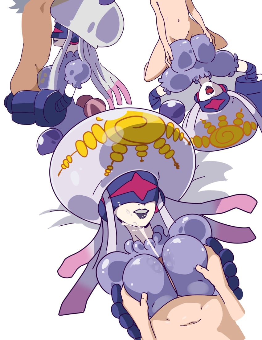 1boy 1girls 2024 big_breasts cum cum_on_face cumshot dan_de_lion digimon digimon_(species) digimon_ghost_game digiphilia female female_focus hi_res human kiyoshirou_higashimitarai male nude nude_male penis purple_lips sex tentacle_hair thetismon titjob white_background