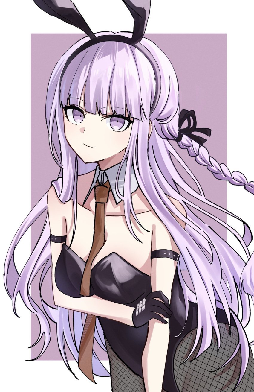 1girls artist_request bunny_costume bunny_ear bunny_ears bunny_girl bunny_tail bunnysuit danganronpa female_only fishnet fishnet_legwear fishnet_stockings fishnets gloves kirigiri_kyouko lavender_eyes lavender_hair sole_female tagme tie