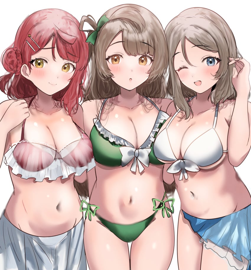 3girls bare_arms bare_belly bare_chest bare_hands bare_hips bare_legs bare_midriff bare_navel bare_shoulders bare_skin bare_thighs belly belly_button bikini bikini_bottom bikini_only bikini_top blue_bikini_bottom blue_eyes blue_eyes_female blush blush_face blush_lines blushed_face blushing_at_viewer blushing_face blushing_female breasts brown_eyebrows brown_eyes brown_eyes_female brown_hair brown_hair_female busty busty_female busty_girl busty_teen cleavage closed_mouth_smile collarbone curvaceous curvaceous_body curvaceous_female curvaceous_figure curvaceous_hips curvaceous_teen curvaceous_thighs curvy curvy_body curvy_female curvy_figure curvy_hips curvy_teen curvy_thighs dot_nose elbows embarrassed embarrassed_exposed_female embarrassed_expression embarrassed_female exposed_arms exposed_belly exposed_chest exposed_hips exposed_legs exposed_midriff exposed_navel exposed_shoulders exposed_skin exposed_thighs eye_closed eyebrows_visible_through_hair fair_skin female female_focus female_naked female_only fingers frilled_bikini frilled_bikini_top front-tie_bikini front-tie_bikini_top front-tie_swimwear green_bikini green_bikini_bottom green_bikini_top green_hair_ribbon green_hair_tie green_ribbons green_string_bikini green_swimsuit green_swimwear groin hair_bun hair_clip hair_clips hair_ribbon hair_tie hairclip hairclips half_naked half_nude high_resolution high_school_student highres hourglass_figure large_breasts lean_body lean_figure legs legs_closed legs_together light-skined_female light-skinned light-skinned_female light_skin light_skin_female light_skinned light_skinned_female lips long_hair looking_at_viewer love_live! love_live!_nijigasaki_high_school_idol_club love_live!_school_idol_project love_live!_sunshine!! midriff minami_kotori multiple_females multiple_girls naked naked_female naked_woman narrow_waist navel nervous nervous_expression nervous_face nervous_female nervous_smile nude nude_female nudity one_eye_closed one_eye_open open_mouth open_mouth_smile parted_bangs parted_lips partially_naked pink_bikini pink_bikini_top pink_string_bikini pink_swimsuit pink_swimwear red_hair red_hair_female ribbon school_girl school_girls seductive_body seductive_cleavage seductive_hips seductive_thighs semi_nude shiny_breasts shiny_hair shiny_legs shiny_skin shiny_thighs shoulders shy shy_expression shy_smile side-tie_bikini simple_background slender_body slender_waist slim_girl slim_waist smile smiley_face smiling smiling_at_viewer smirk smooth_skin standing string_bikini sunya_(honorin-yuunibo) swimsuit swimwear teen_girl teenage_girl teenage_girls teenager thick_thighs thigh_gap thighs thin_waist tongue uehara_ayumu upper_body upper_teeth v-line watanabe_you white_background white_bikini white_bikini_top white_string_bikini white_swimsuit wide_hips wink winking winking_at_viewer winking_eye