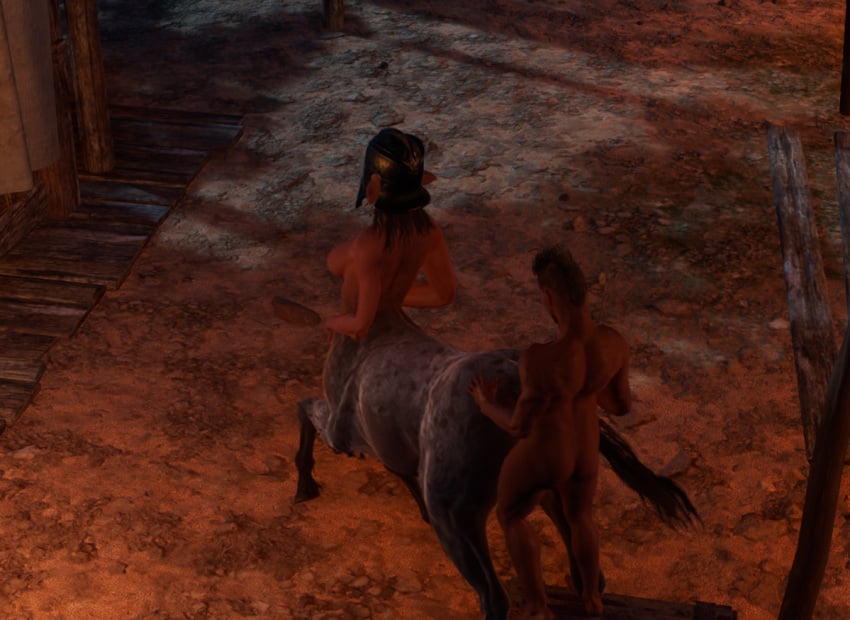 3d animal_genitalia_on_humanoid anthro ass athletic_female big_penis carnal_instinct centaur detailed_background equid_taur furry horse_pussy_on_humanoid human_on_anthro lowres naked nipples sand sex sex_from_behind taur video_games