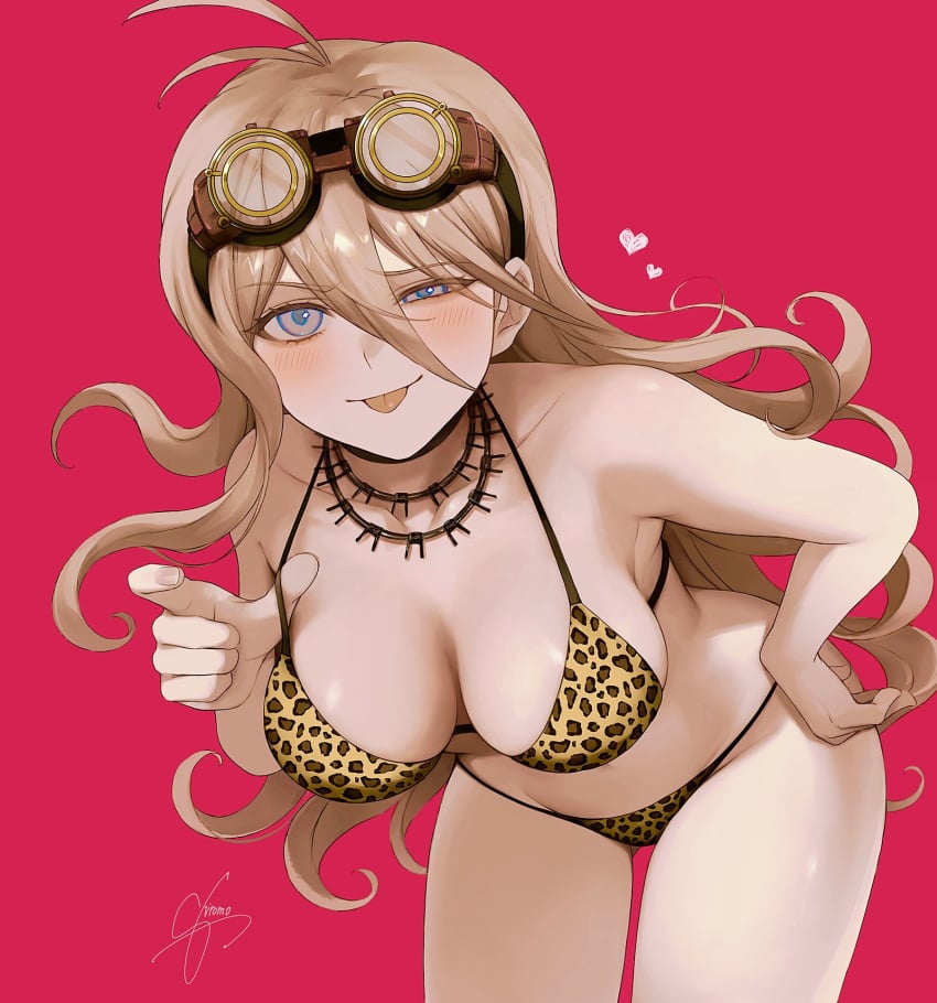 1girls artist_request big_breasts big_breasts blonde_hair blue_eyes breasts breasts danganronpa danganronpa_v3 female_only iruma_miu leopard_print leopard_print_bikini long_hair seductive seductive_look seductive_smile sole_female tagme thick_hips thick_thighs thighhighs thighs tongue_out