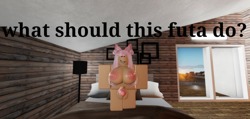 3d asking_viewer big_breasts big_penis cat_ears catgirl futa_only naked_futa pink_hair roblox roblox_avatar roblox_condo robloxian text