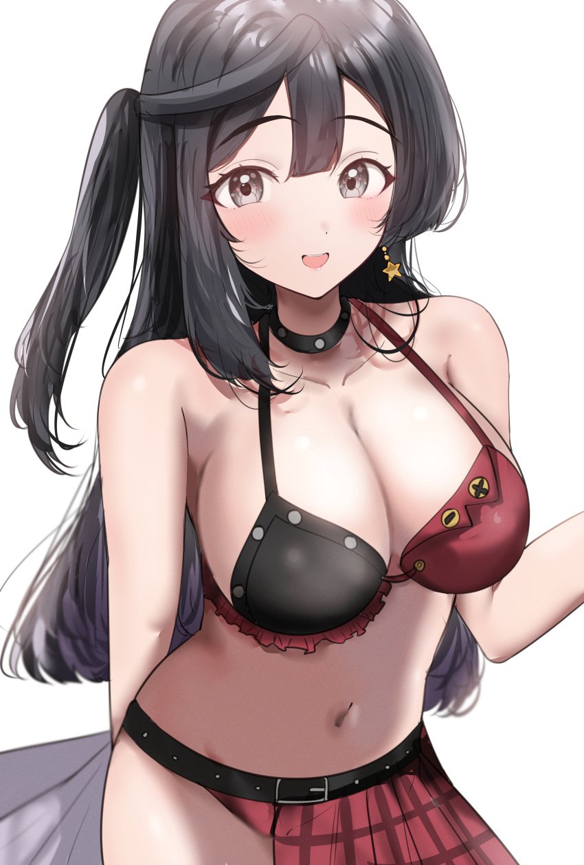 _request absurdres adapted_costume arm_behind_back bikini black_choker black_eyebrows black_hair black_hair_female blush blush blush_face blush_lines blushed_face blushing_at_viewer blushing_face blushing_female breasts busty busty_female busty_girl busty_teen choker cleavage collarbone dive!_(love_live!) earrings fair_skin female grey_eyes grey_eyes_female hair_between_eyes hand_behind_back highres jewelry large_breasts light-skined_female light-skinned light-skinned_female light_skin light_skin_female light_skinned light_skinned_female long_hair looking_at_viewer love_live! love_live!_nijigasaki_high_school_idol_club midriff navel one_side_up open_mouth open_mouth_smile parted_lips ponytail red_bikini side_ponytail sidelocks simple_background smile smiley_face smiling smiling_at_viewer smooth_skin solo standing star_(symbol) star_earrings sunya_(honorin-yuunibo) swimsuit tongue upper_body upper_teeth white_background yuki_setsuna