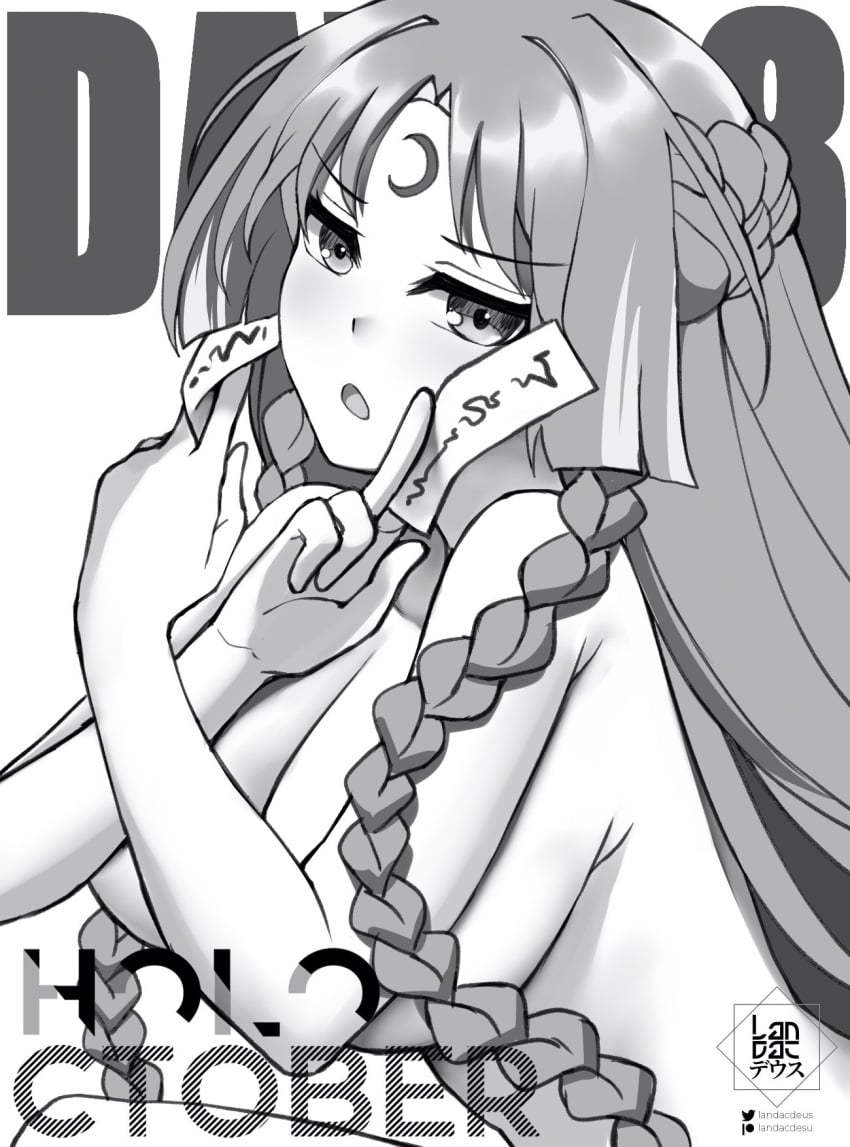 1girls big_breasts black_and_white breasts convenient_censoring covered_nipples female grayscale holoctober hololive hololive_indonesia hololive_indonesia_area_15 landacdeus large_breasts looking_at_viewer moona_hoshinova mostly_nude naked nude solo virtual_youtuber vtuber