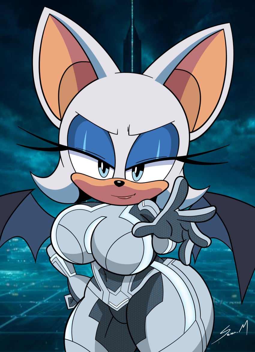 1girls anthro anthro_only bodysuit busty curvy female mobian_monster png rouge_the_bat solo sonic_(series) tron white_suit