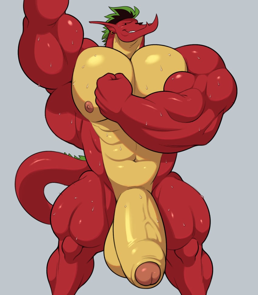 american_dragon:_jake_long bara big_muscles big_penis dragon edit green_hair huge_cock hyper_muscles hyper_pecs hyper_penis jake_long no_hair piercing red_dragon shiny_skin tail yellow_penis