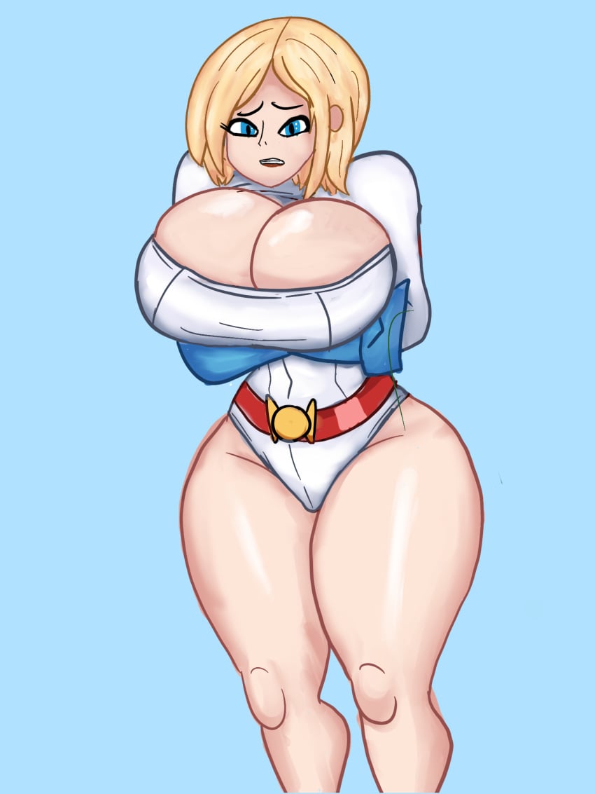 big_breasts blonde_hair blue_eyes boob_window cleavage cold dc dc_comics female female_only fully_clothed huge_breasts justice_league kara_zor-el karen_starr large_breasts nausea png power_girl revealing_clothes tagme tight_clothing vomitklok