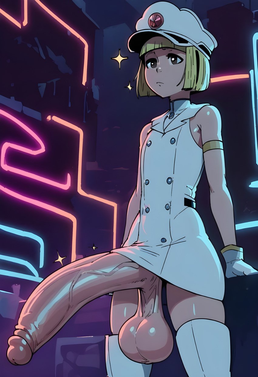 1futa ai_generated balls ballsack big_balls big_penis bleach blonde_hair blonde_hair blunt_bangs bob_cut bowl_cut brown_eyes clothed clothing flat_chest futa_only futanari gloves hat high_resolution highres huge_balls huge_cock huge_cock hyper_penis large_balls large_penis liltotto_lamperd military_uniform neon_lights nightclub oiled oiled_skin penis penis_out sagging_balls shiny_skin short_hair sleeveless solo solo_futa sparkles strobe_lights thick_penis thighhighs uniform veiny_penis white_dress white_uniform