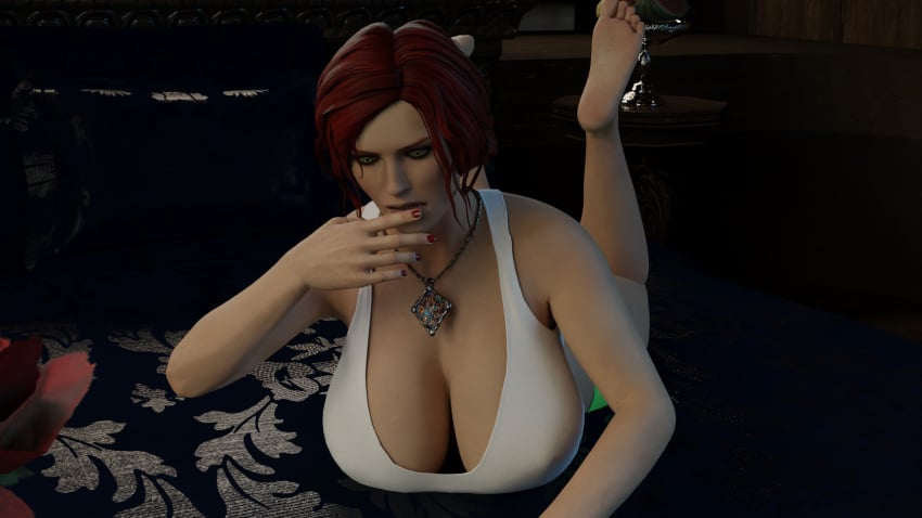 1girls 3d ass belly big_breasts breasts cd_projekt_red female fomos green_eyes legs light-skinned_female light_skin red_hair the_witcher_(series) the_witcher_3:_wild_hunt triss_merigold white_body