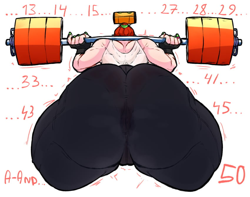 barbell_squats big_ass female lifting misuki_(remiman) misuki_manol_(tri-k) muscular muscular_female red_hair remiman squatting strong strong_woman sweating sweatpants sweaty_anus sweaty_butt sweaty_genitalia tri-k_(remiman)