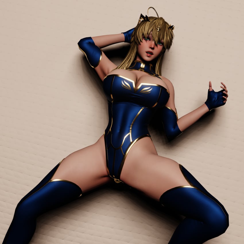 1girls 3d artoria_pendragon artoria_pendragon_(fate) artoria_pendragon_(lancer) big_breasts blonde_hair crown dark-skinned_male dark_skin fate/grand_order fate_(series) gloves green_eyes holding_legs huge_breasts johnnyhazard light-skinned_female light_skin long_hair looking_at_viewer ryanreos seductive sex stockings uncensored woudlwonker819