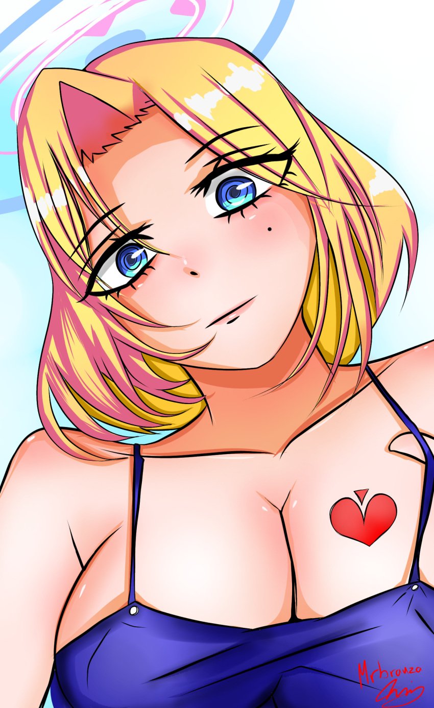 1girls aureola blonde_hair blue_eyes breasts female heart_tattoo mrbrauza23 short_hair solo tattoo white_skin