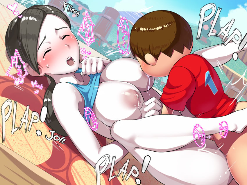 1boy 1girls 4:3_aspect_ratio animal_crossing ass barefoot black_hair blue_shirt blue_tank_top blush boris_(noborhys) bottomless breast_feeding breast_sucking breastfeeding_during_sex breasts brown_hair clavicle closed_eyes clothed_sex clothes_lift clothing colored_skin crossover day english_language english_text exposed_breasts feet female furrowed_eyebrows grey_hair high_resolution huge_breasts human lactation large_breasts legs_up light_blue_shirt long_hair lying male milk missionary_position moaning nintendo nipple_sucking nipples no_bra no_pants on_back on_floor onomatopoeia open_mouth outdoor_nudity outdoor_sex outdoors pale_skin penis ponytail red_shirt sex shiny shiny_skin shirt shirt_lift size_difference sky spread_legs straight sucking super_smash_bros. super_smash_bros._for_nintendo_3ds_and_wii_u sweat sweatdrop tank_top teeth text third-party_edit tied_hair tongue uncensored upper_teeth vaginal_penetration villager_(animal_crossing) white_skin wii_fit wii_fit_trainer