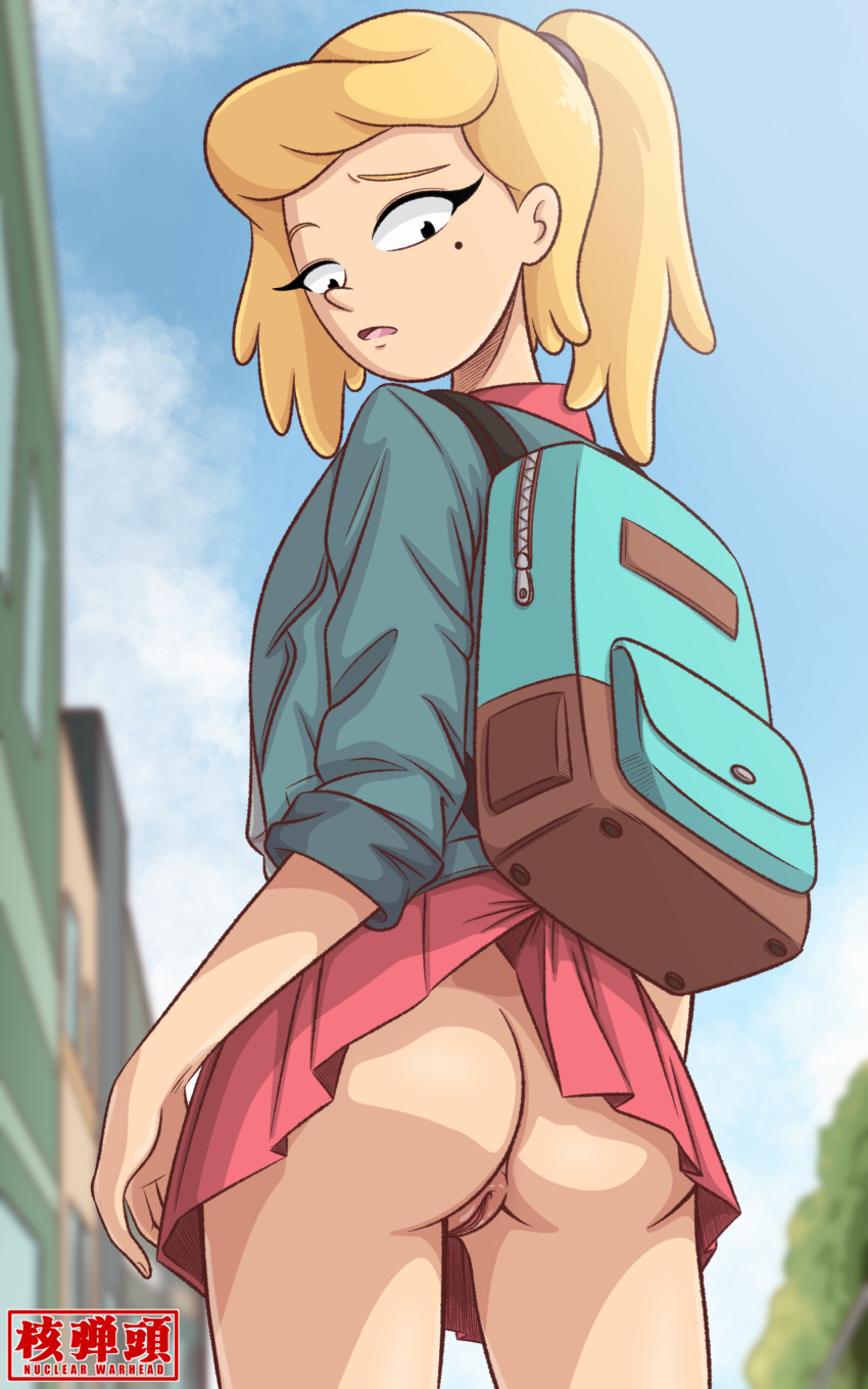 amphibia ass backpack blonde_hair no_panties nuclear_warhead pale_skin pussy sasha_waybright school_uniform upskirt