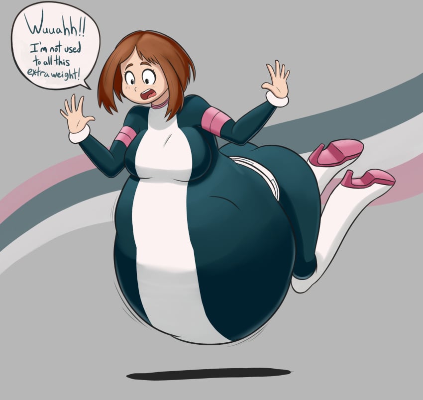 floating huge_belly my_hero_academia ochako_uraraka ochako_uraraka_(hero_outfit) pyxxyl vore vore_belly